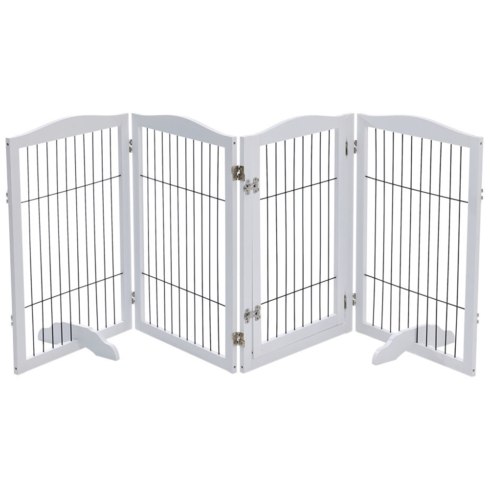 H&O Direct 4 Panel White Easy Setup Wooden Folding Pet Playpen Image 1