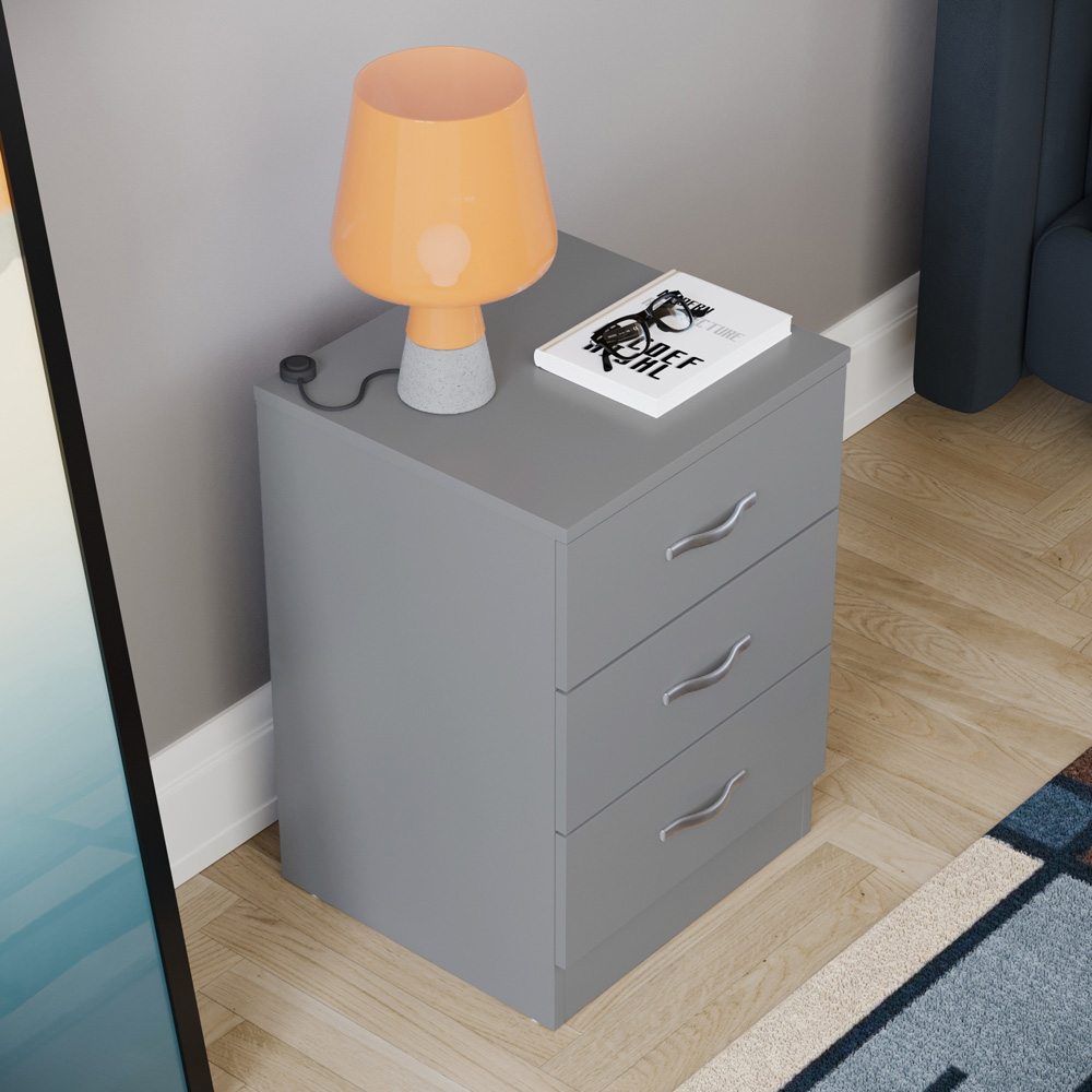 Vida Designs Riano 3 Drawer Grey Bedside Table Image 6