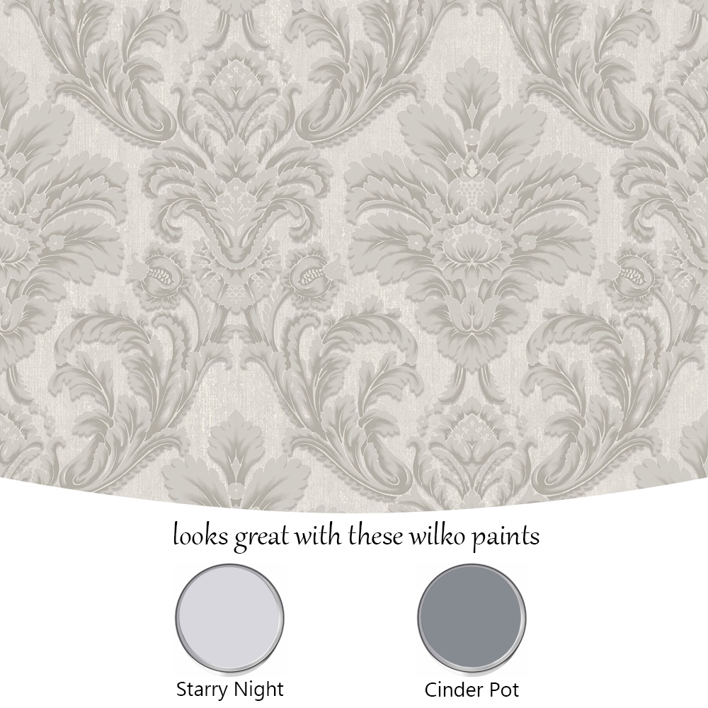 Grandeco Atessa Luxury Embossed Damask Silver Wallpaper Image 4