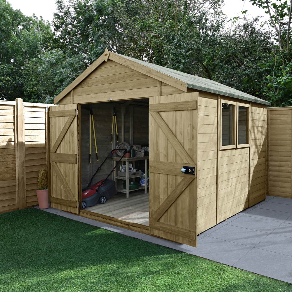 Forest Garden Timberdale 10 x 8ft Double Door Pressure Treated Apex Shed Image 2