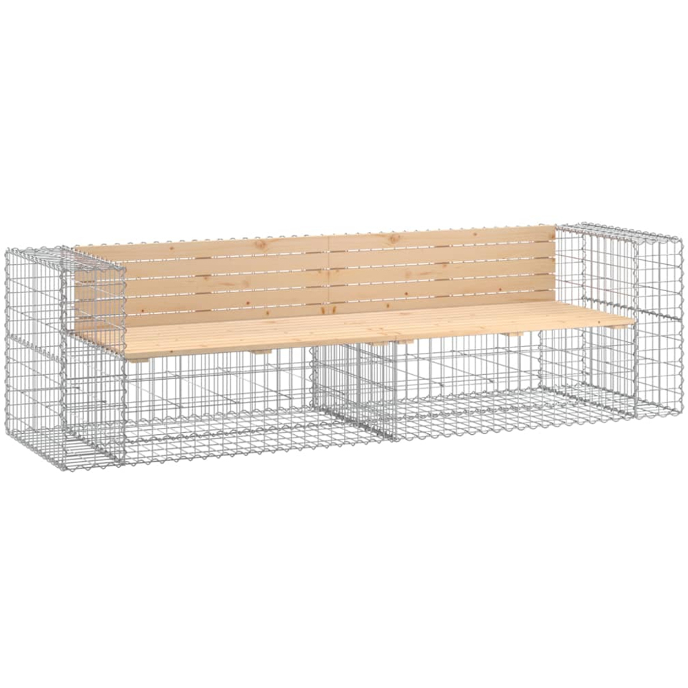 vidaXL 5 Seater Natural Solid Wood Pine Gabion Garden Bench Image 1