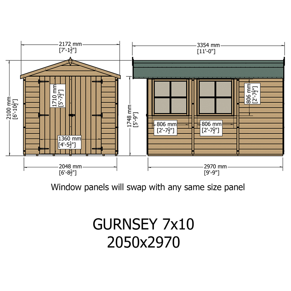 Shire Guernsey 10 x 7ft Double Door Pressure Treated Shed Image 7