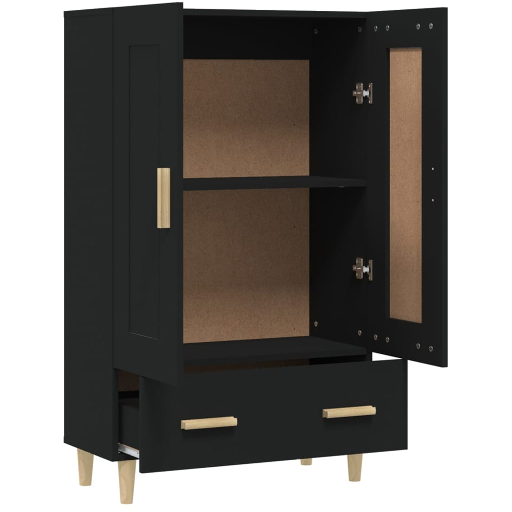 vidaXL 2 Door Single Drawer Black Highboard with Wooden Legs Image 3