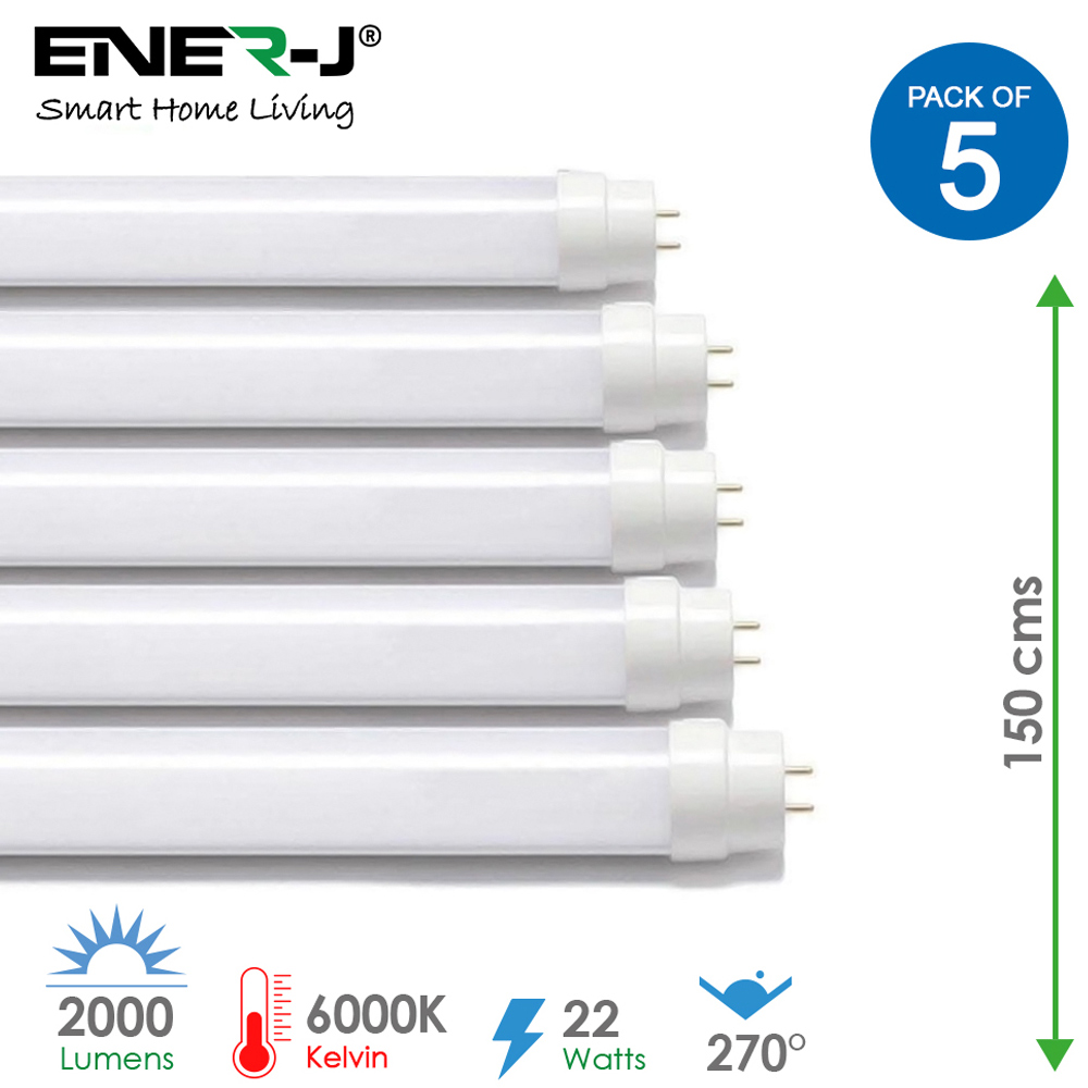 ENER-J Retrofit T8 22W 6000K LED Nano Plastic Tube 150cm 5 Pack Image 6