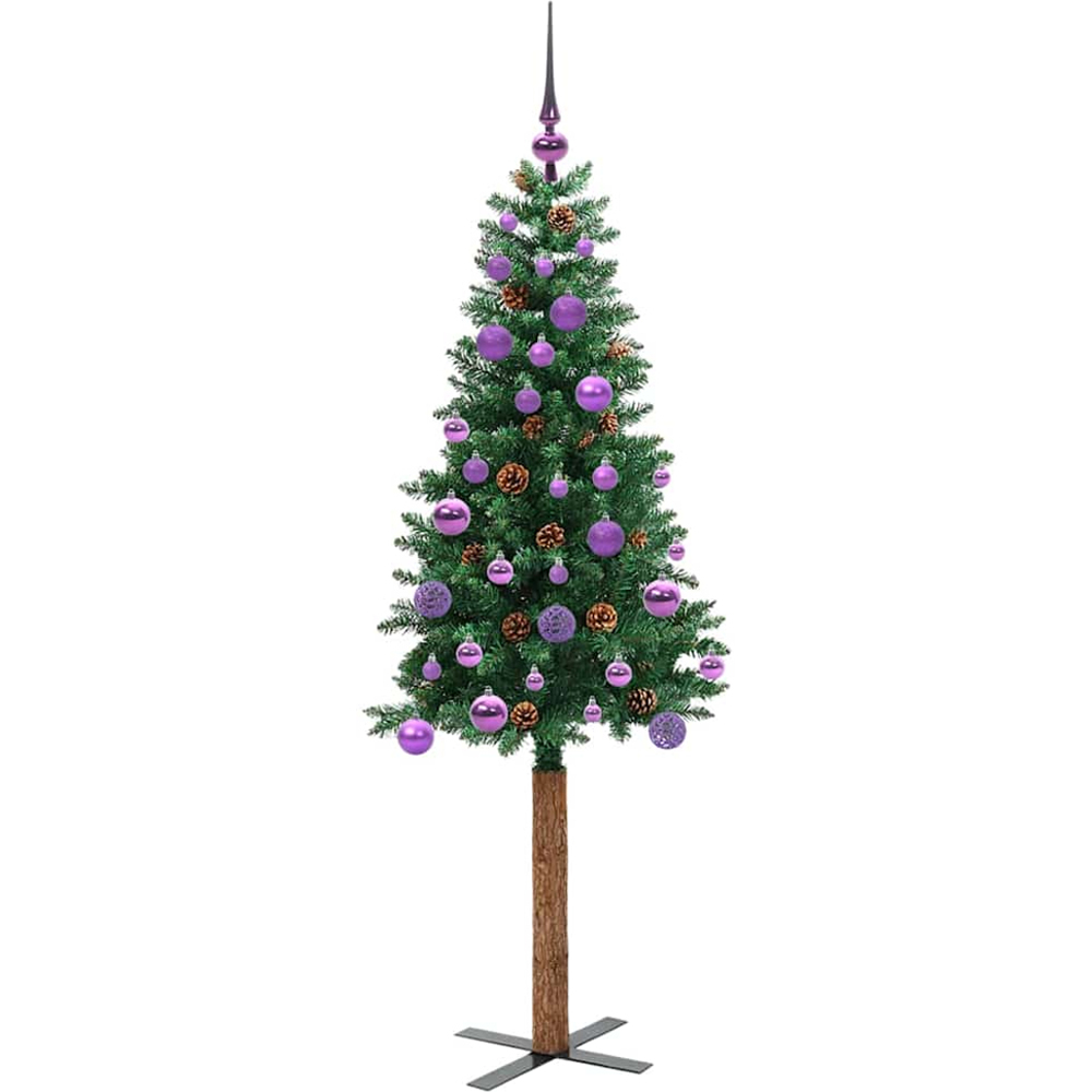 vidaXL Green Artificial Christmas Tree with Pinecones LEDs Lilac Decoration Ornaments 5ft Image 4