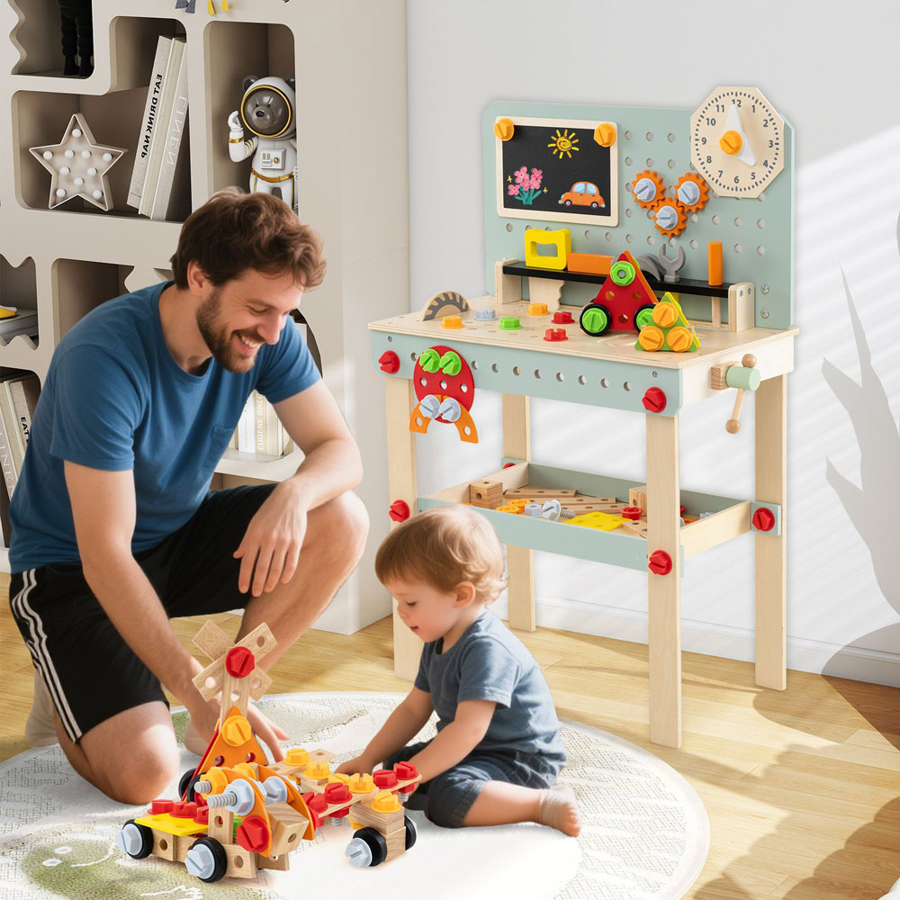 Costway Kids Wooden Tool Workbench with Play Tools Set Image 3