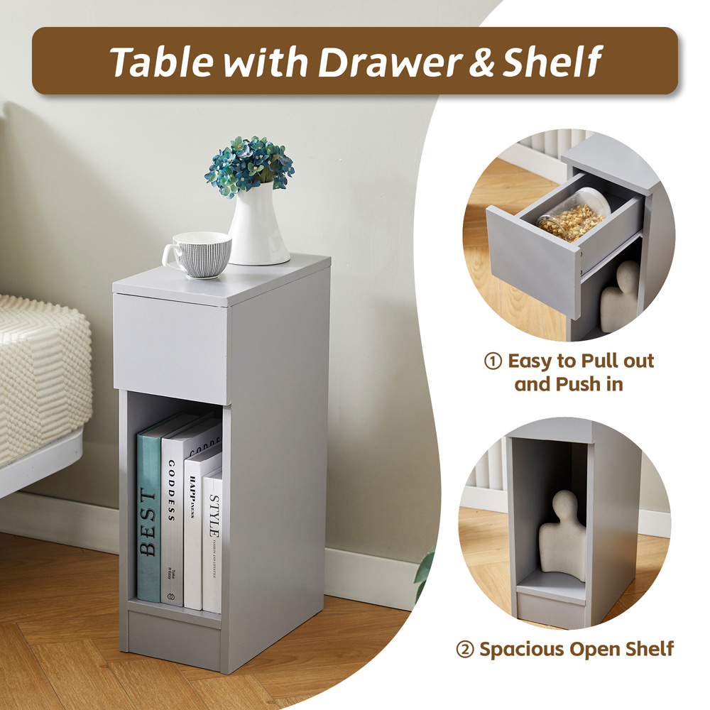 Brooklyn Ava Single Drawer Single Shelf Grey Solid Wooden Bedside Table Image 4