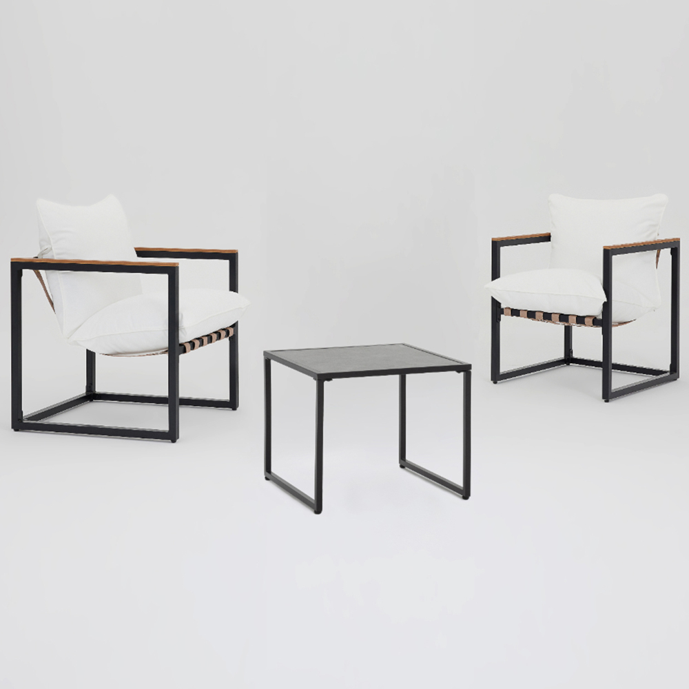 Home Detail Marbella 2 Seater Black Balcony Lounge Set with Ivory Cushions Image 2