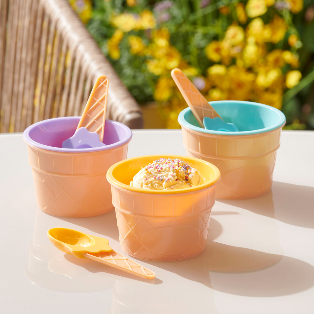 Wilko 3 Piece Summer Ice Cream Bowls and Spoons Set Image 5