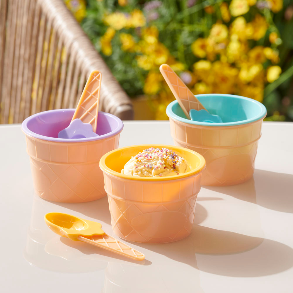 Wilko 3 Piece Summer Ice Cream Bowls and Spoons Set Wilko
