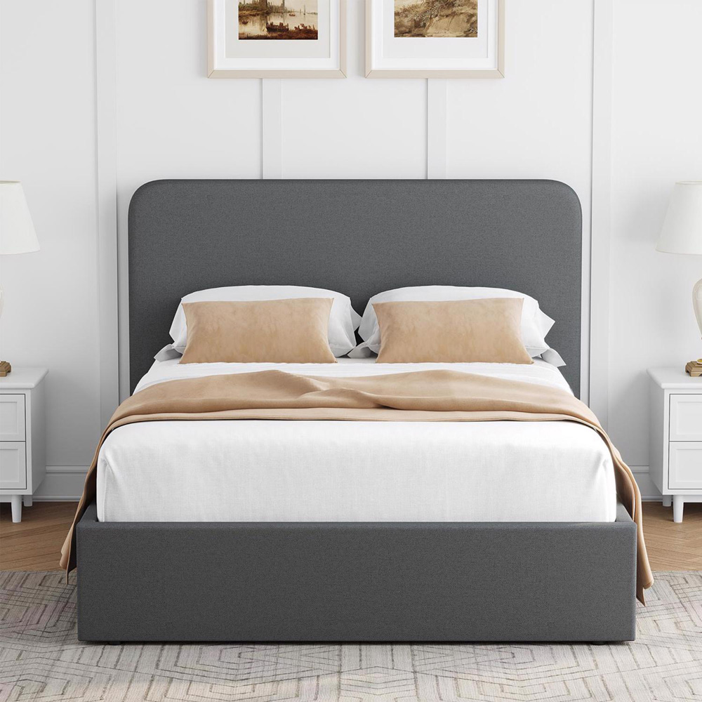 FWStyle King Size Grey Linen Upholstered Lift-Up Ottoman Bed Frame Image 8