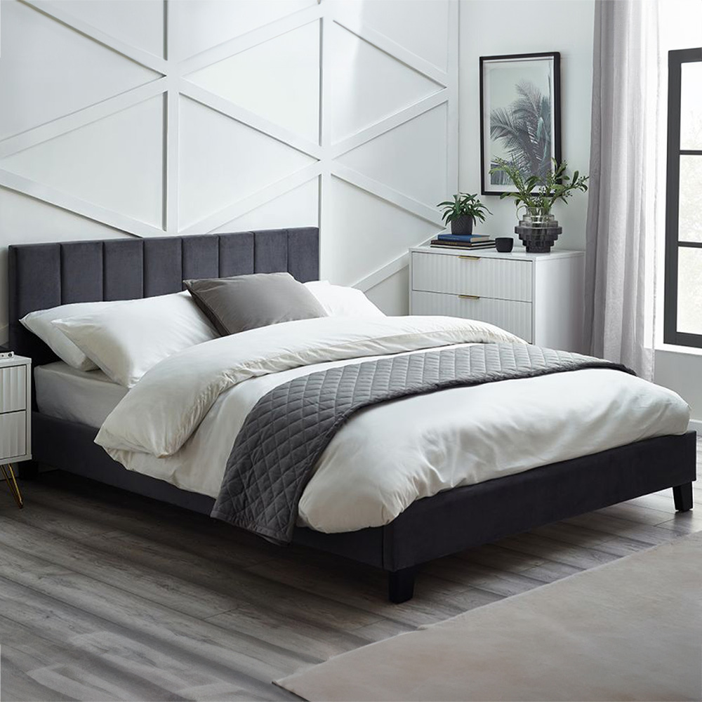 Julian Bowen Rosa Single Grey Velvet Bed in a Box Image 1