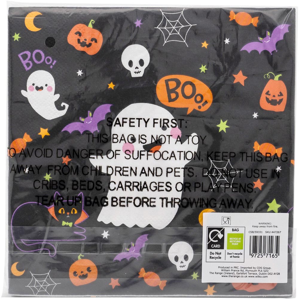 Pack of 16 Black Trick or Treat Napkins Black Image 5