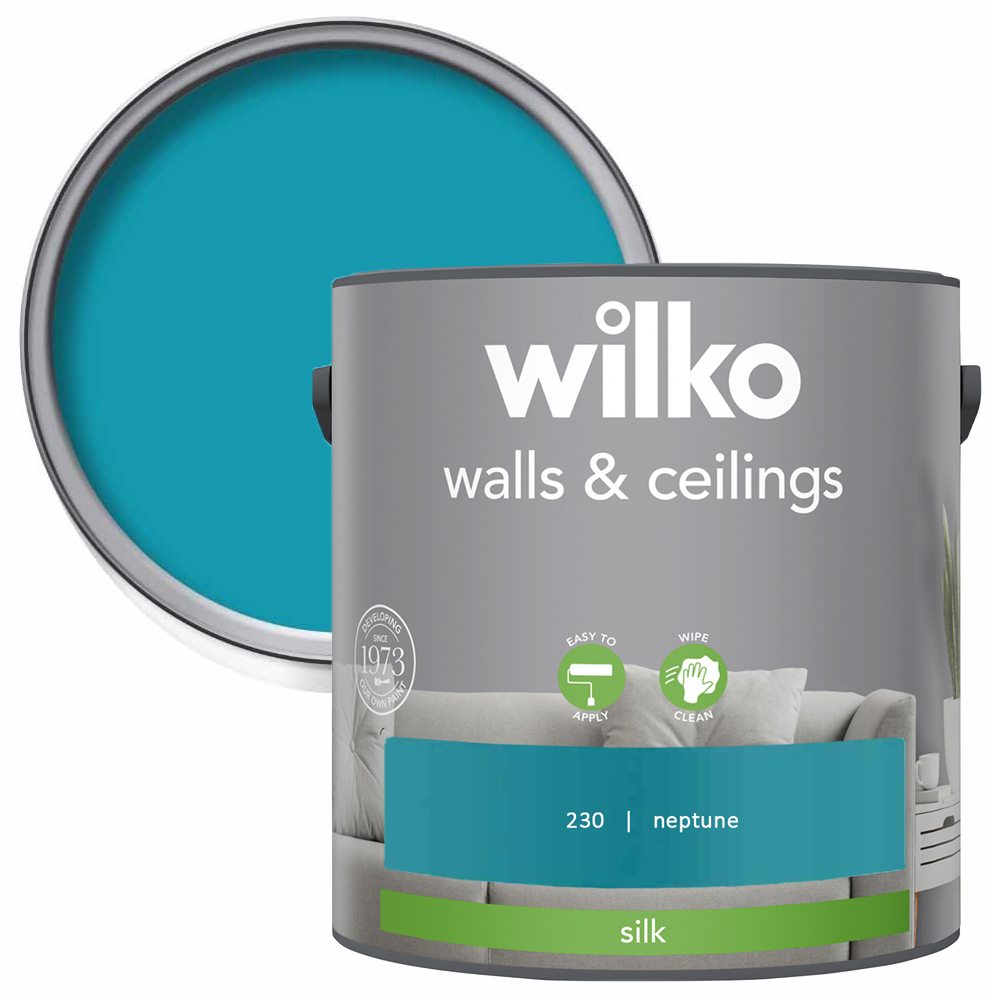 Wilko Walls & Ceilings Neptune Silk Emulsion Paint 2.5L Image 1