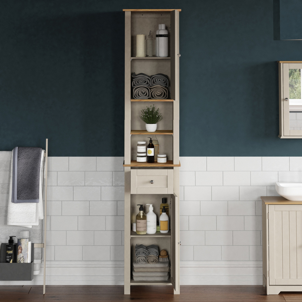 Bath Vida Priano 2 Door Single Drawer Mirrored Tall Floor Cabinet Image 5