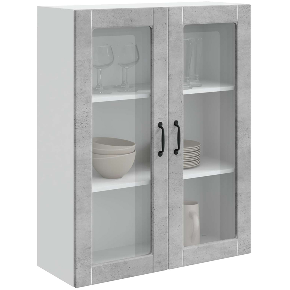 vidaXL 2 Glass Door Concrete Grey Kitchen Wall Cabinet Image 3