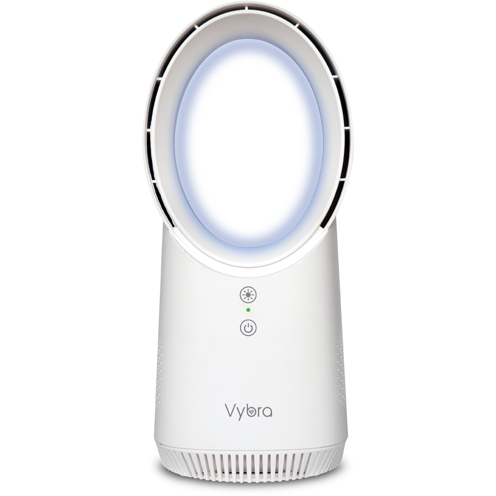 Vybra Solo White Rechargeable Bladeless Desk Fan 13 inch Image 1