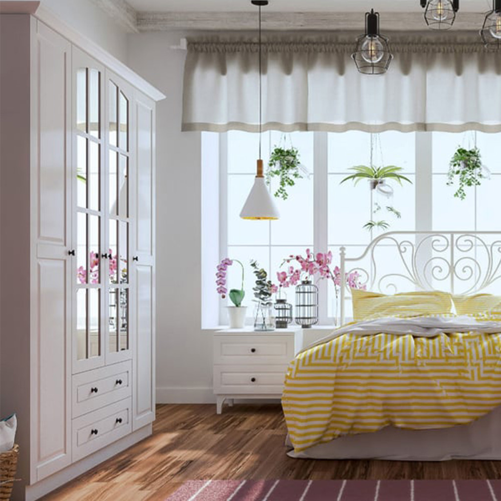 Evu MAISON 4 Door 2 Drawer White Mirror Wardrobe Image 4