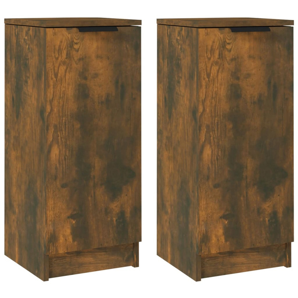 vidaXL Single Door Smoked Oak Narrow Sideboard Set of 2 Image 2