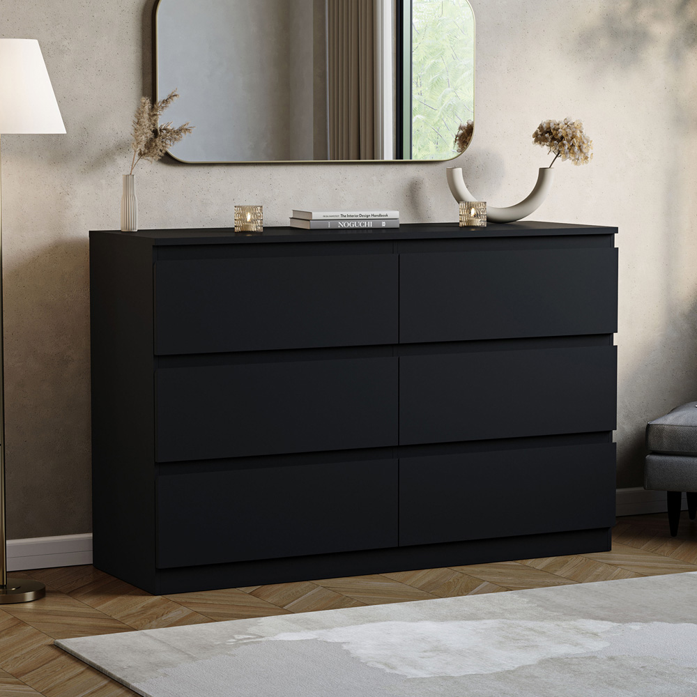 VIDA DESIGNS Denver 6 Drawer Black Chest of Drawers Image 5