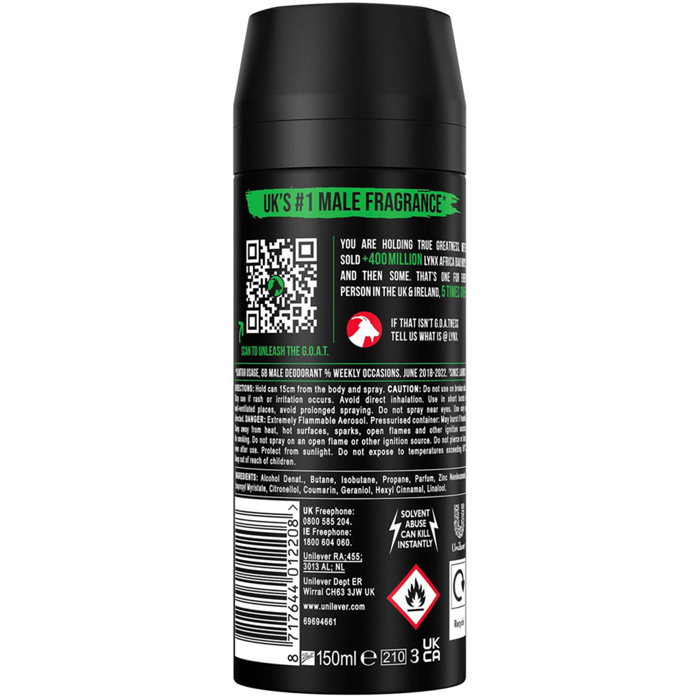 Lynx Africa Mandarin and Sandalwood 48H Protection Deodorant Body Spray 150ml 36 Pack Image 3