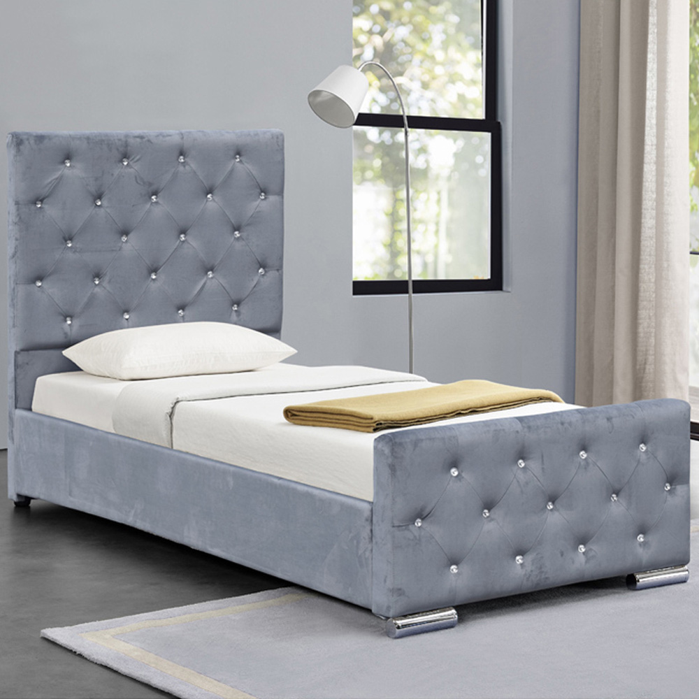 3ft Fabric Diamante Chesterfield Bedframe in Grey Image 1