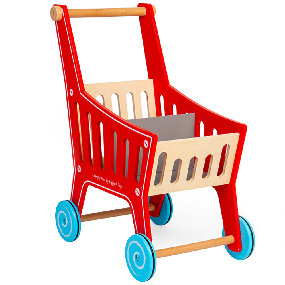 Bigjigs Toys Wooden Shopping Trolley Red Image 1