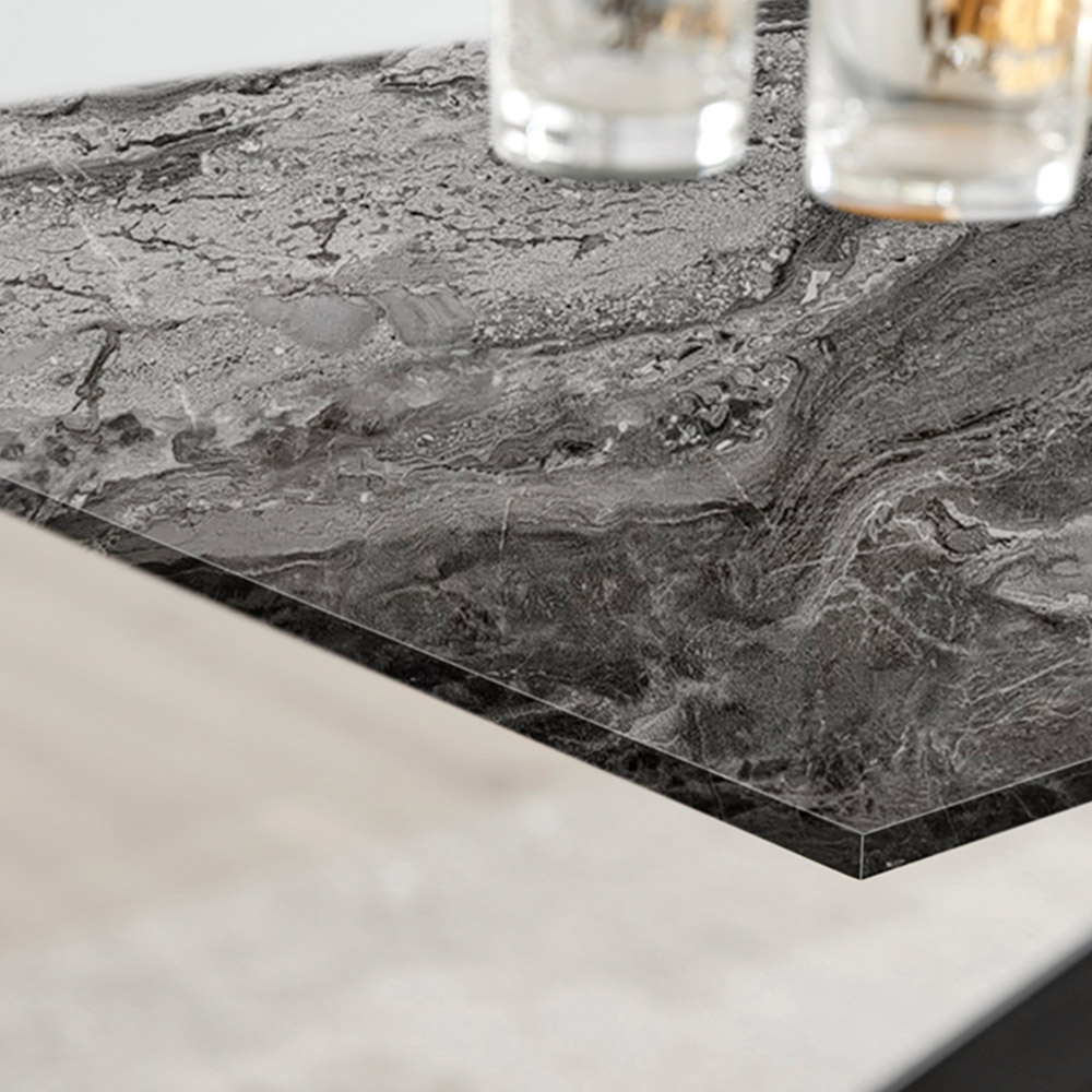 Furniturebox Tavalo 6 Seater Glass Dining Table Marble Effect and Black Image 3