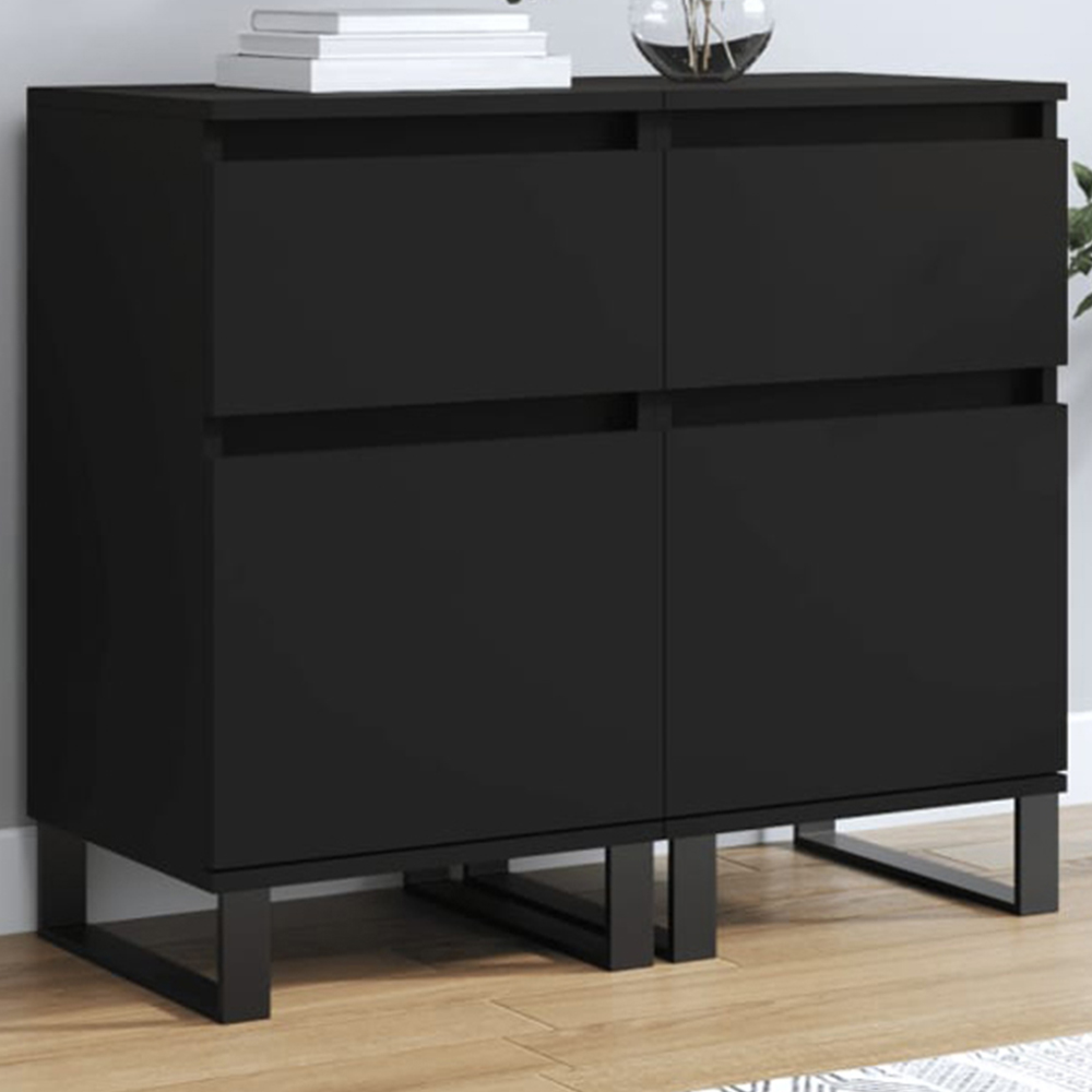 vidaXL Single Door Single Drawer Black Wooden Sideboard Set of 2 Image 1