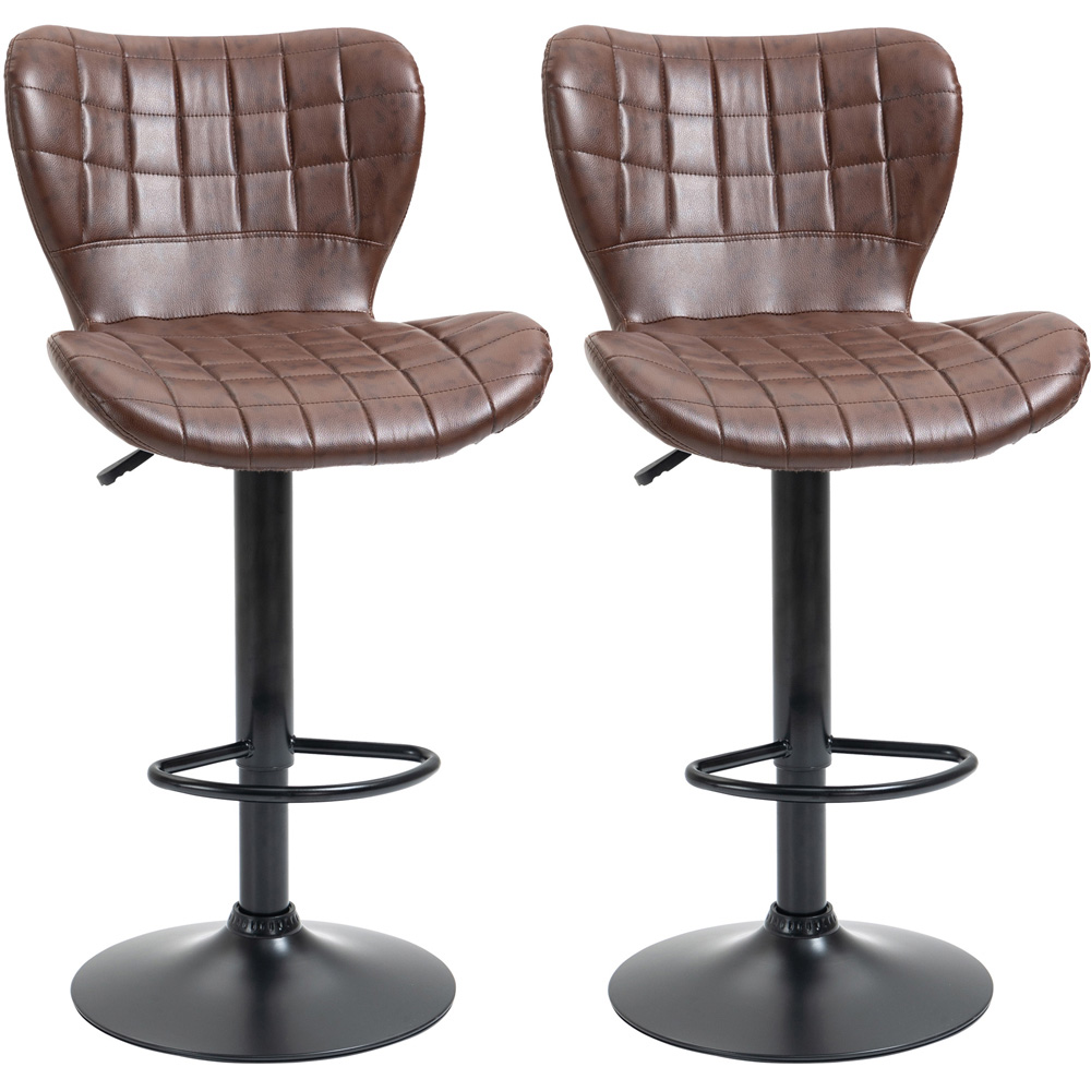 Portland Brown PU Leather Height Adjustable Swivel Bar Stool Set of 2 Image 2