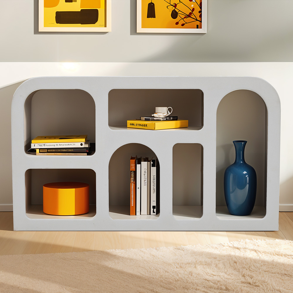 IH Design Udaipur 5 Shelf White Wood Medium Display Cabinet Image 1