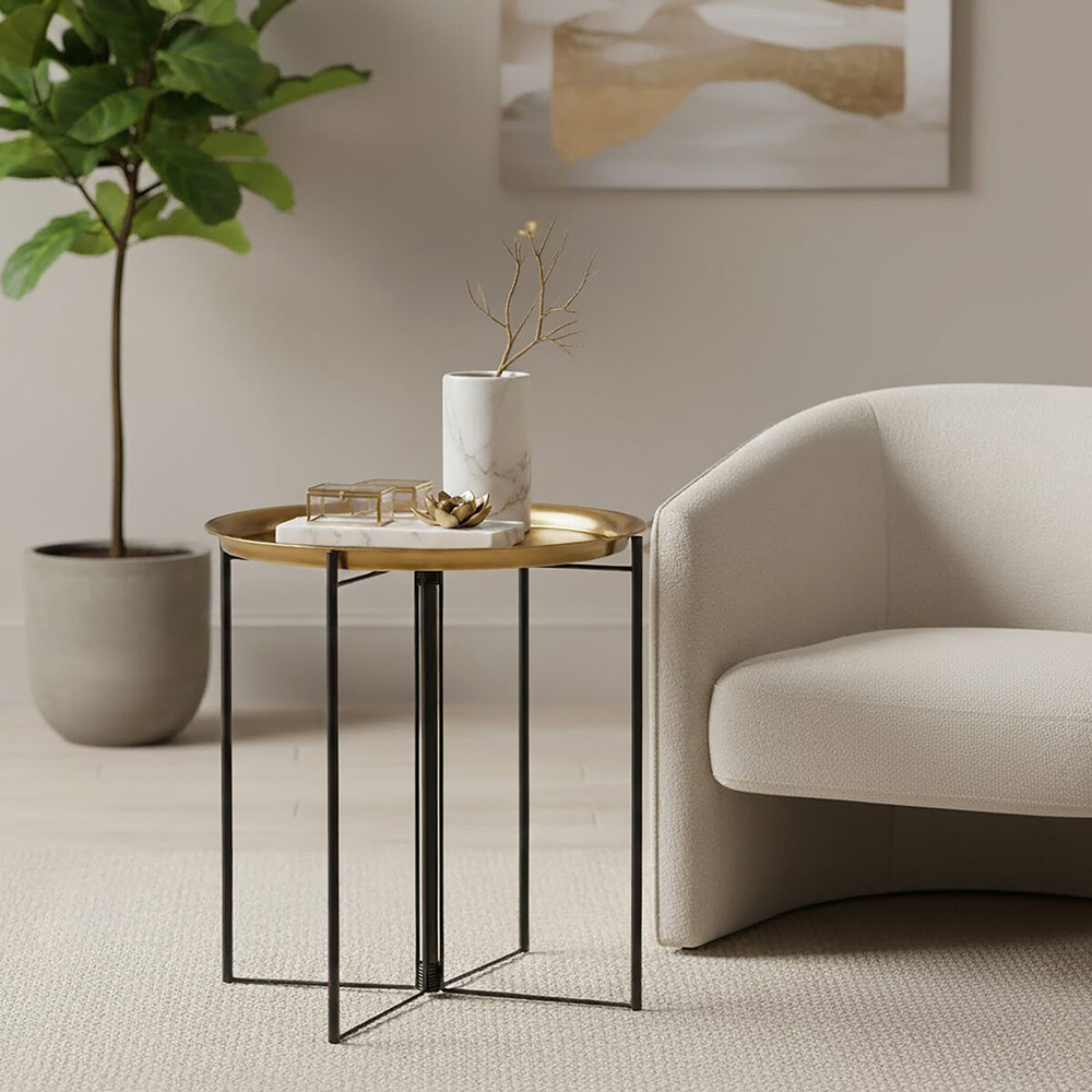 Premier Housewares Brass and Black Finish Round Top Side Table Image 4