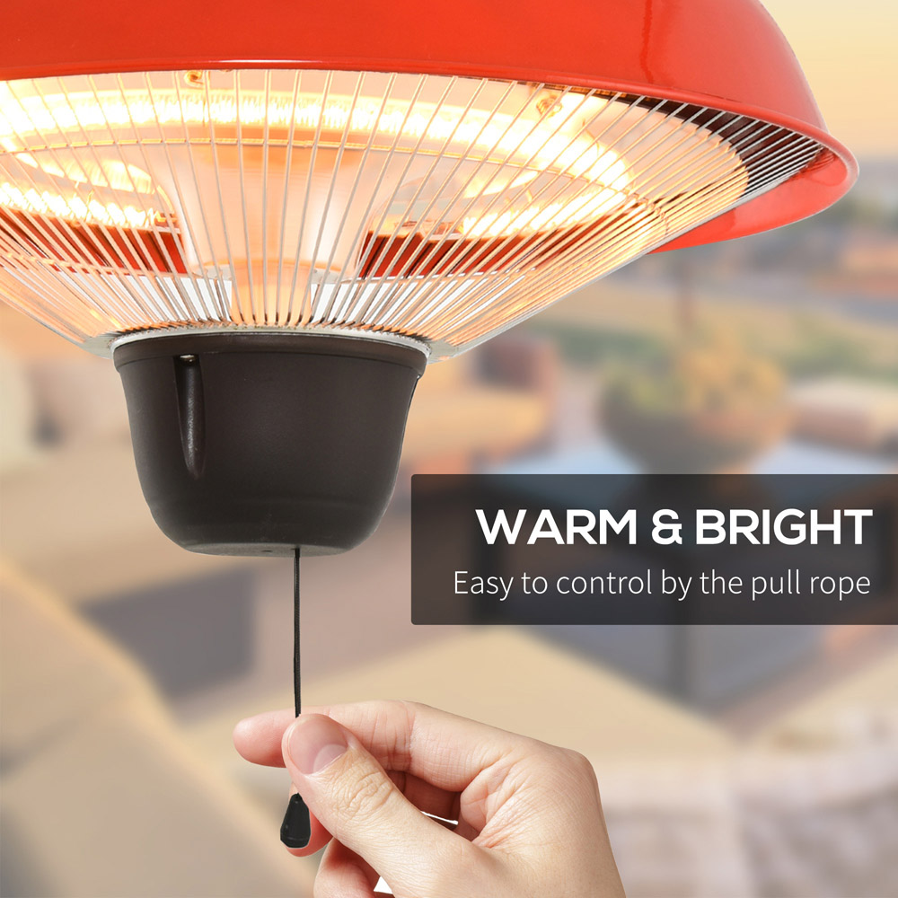 Outsunny Red Ceiling Mounted Halogen Electric Heater 1500W Image 4