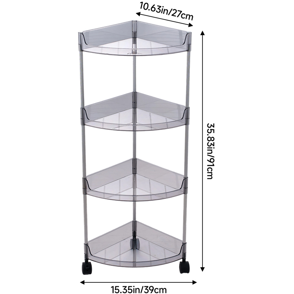 Living and Home 4-Tier Translucent Grey Corner Storage Shelf with Castors Image 8