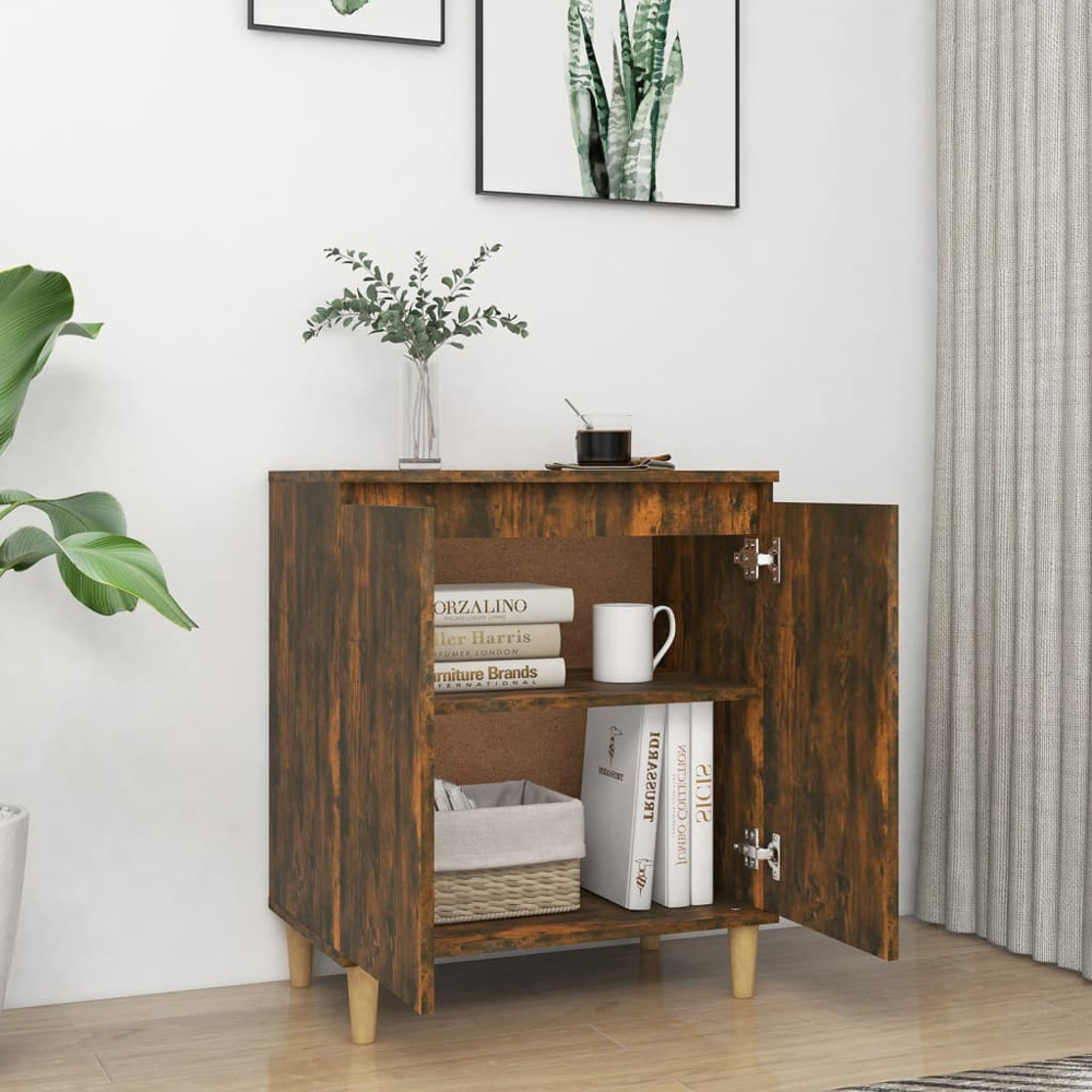 vidaXL 2 Door Smoked Oak Sideboard with Wooden Legs Image 7