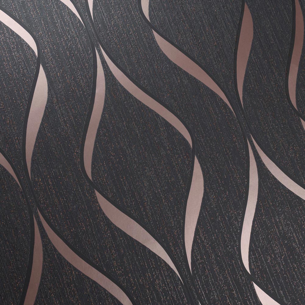 Muriva Wave Charcoal and Rose Wallpaper Image 3