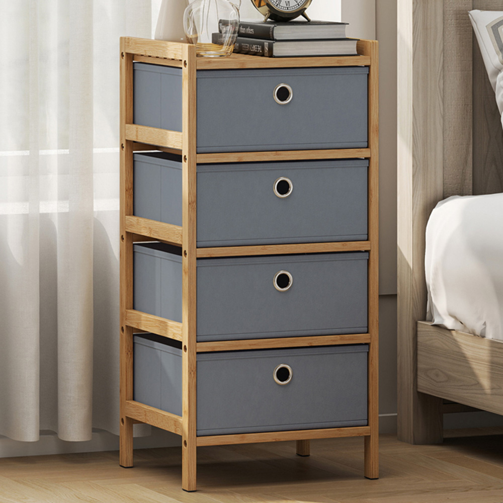 Portland 4 Fabric Drawer Light Grey Bamboo Frame Chest of Drawers Image 1