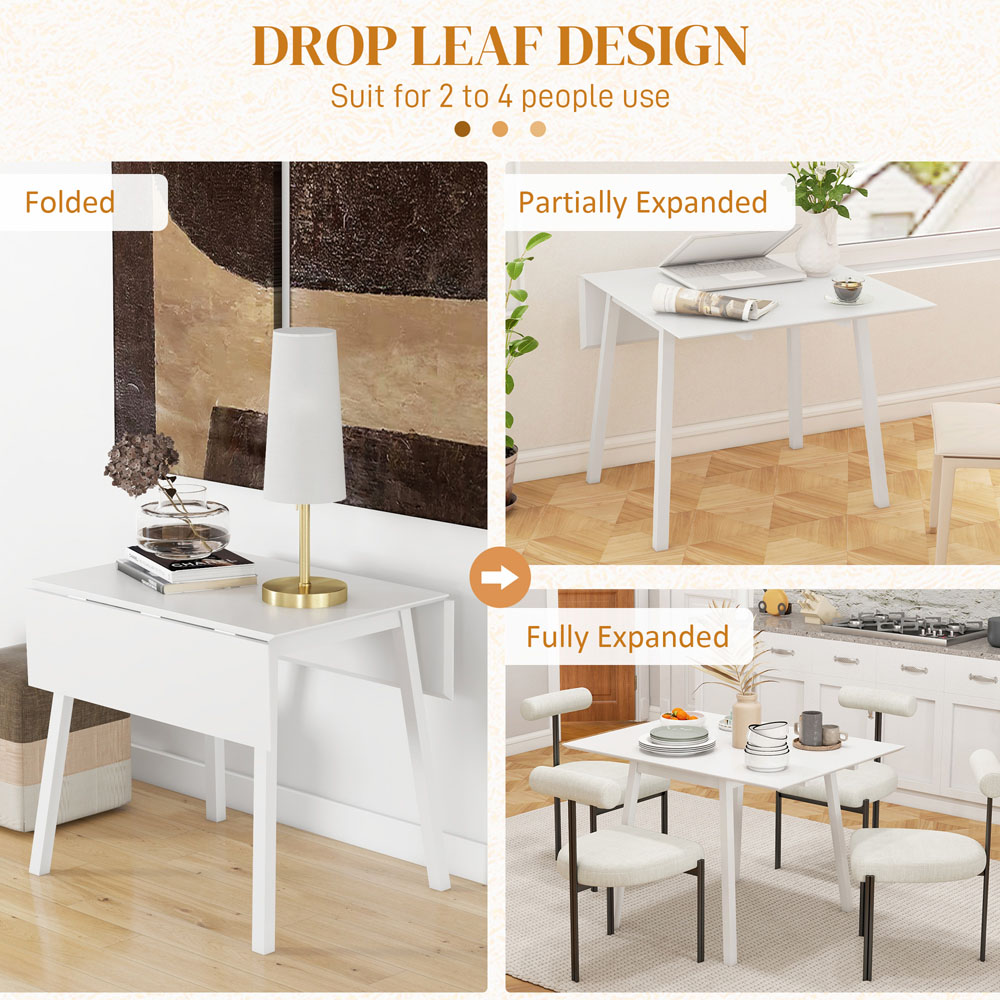 HOMCOM 4 Seater White Folding Drop Leaf Dining Table Image 6