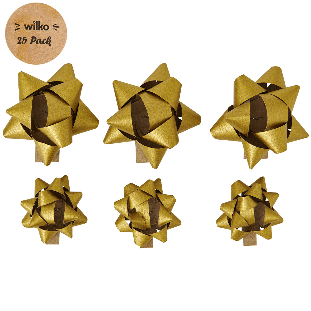 Wilko Assorted Gold Bows 25 Pack Image 1