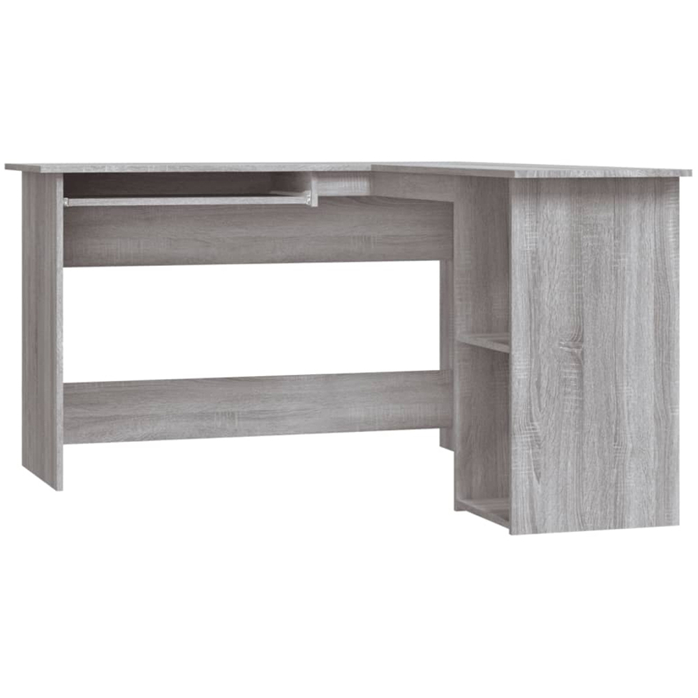vidaXL 2 Shelf L-Shaped Corner Computer Desk with Keyboard Tray Grey Sonoma Image 2