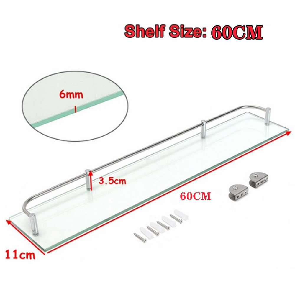 Living And Home WH0715 Silver Tempered Glass & Aluminium Wall Mounted Bathroom Shelf 60cm Image 8