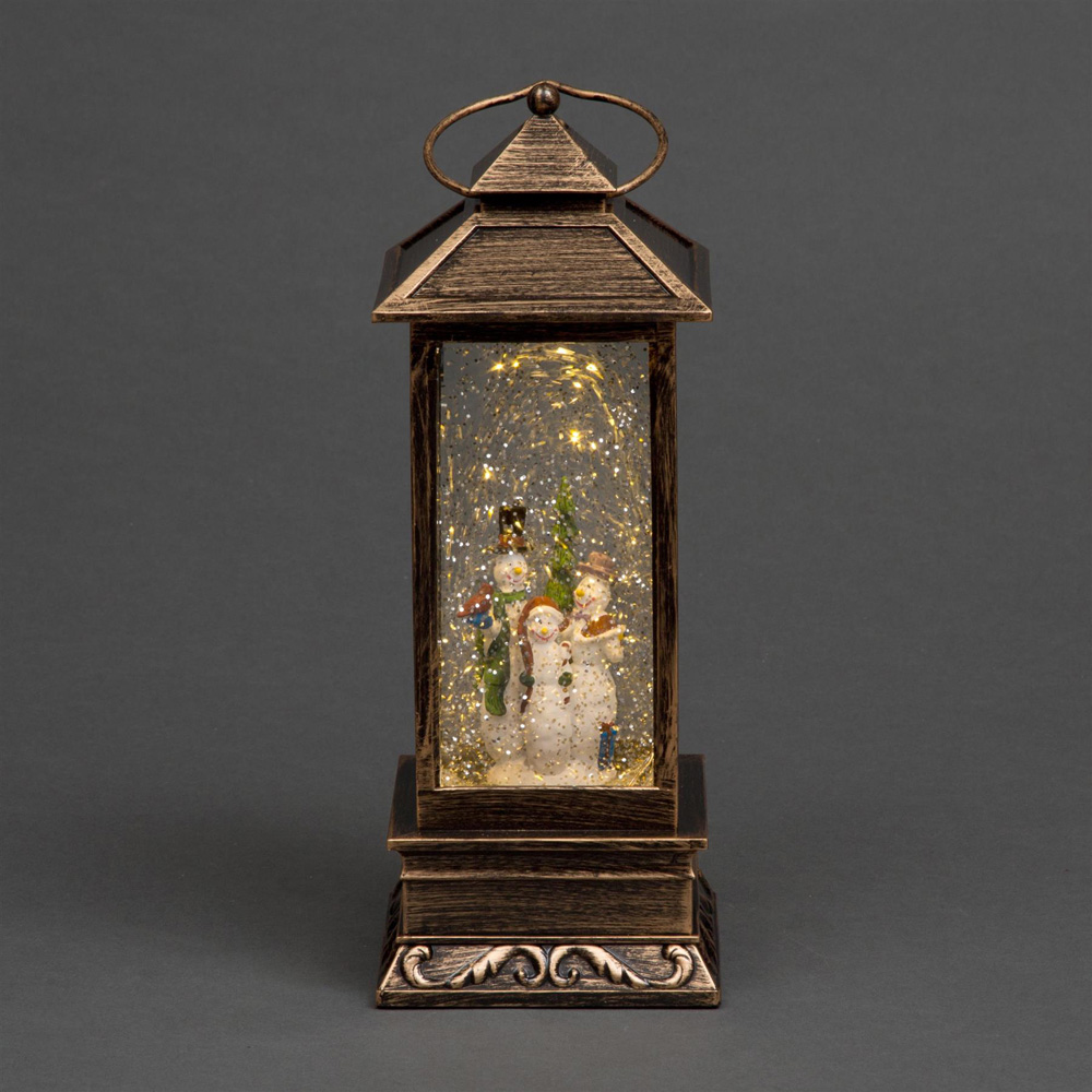 Shatchi Chrome Glitter Snowman Scene Musical LED Lantern Image 2