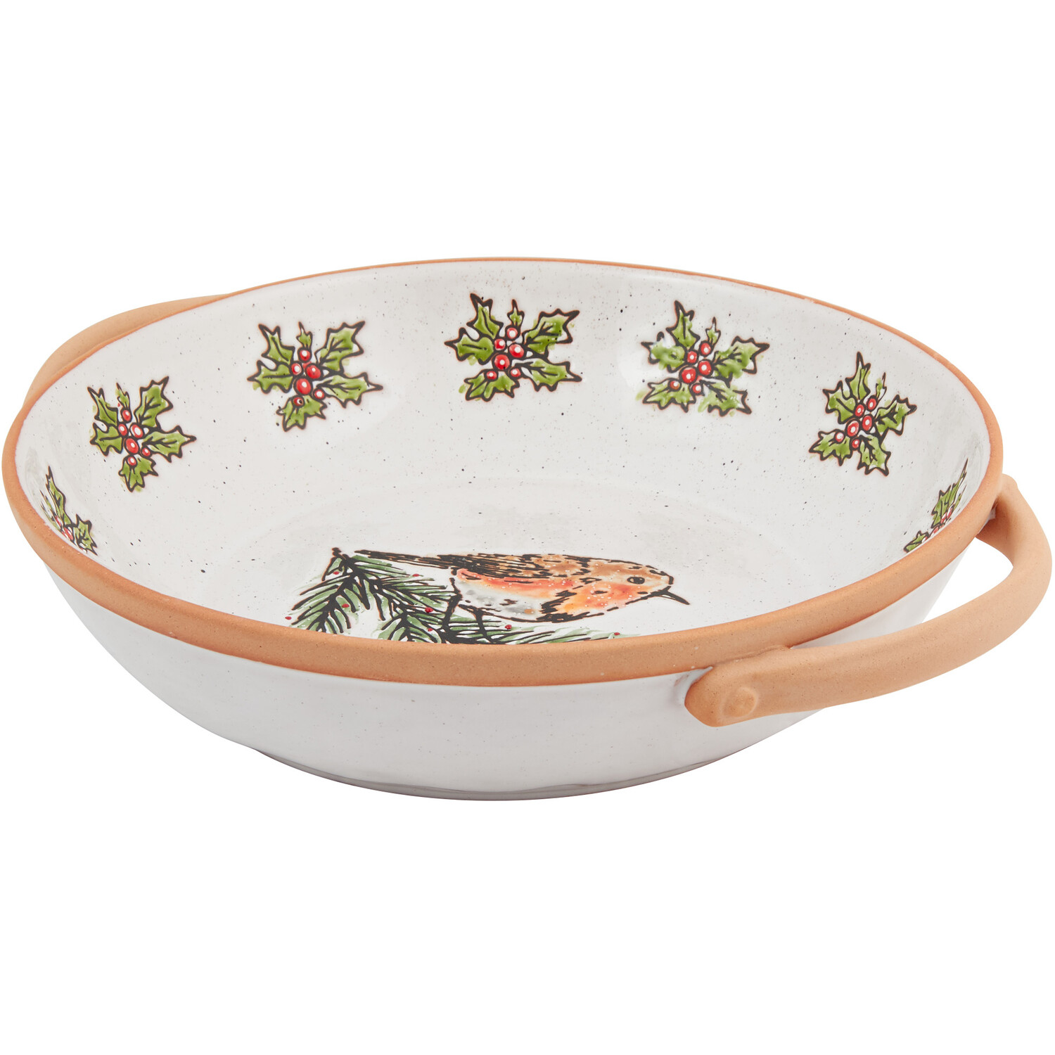 Festive Stone Robin Serving Bowl - White Image 1