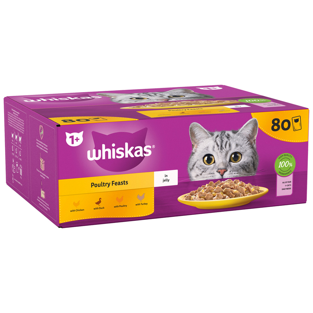 Whiskas Adult Wet Cat Food Pouches Poultry Selection in Jelly 80 x 85g Image 2