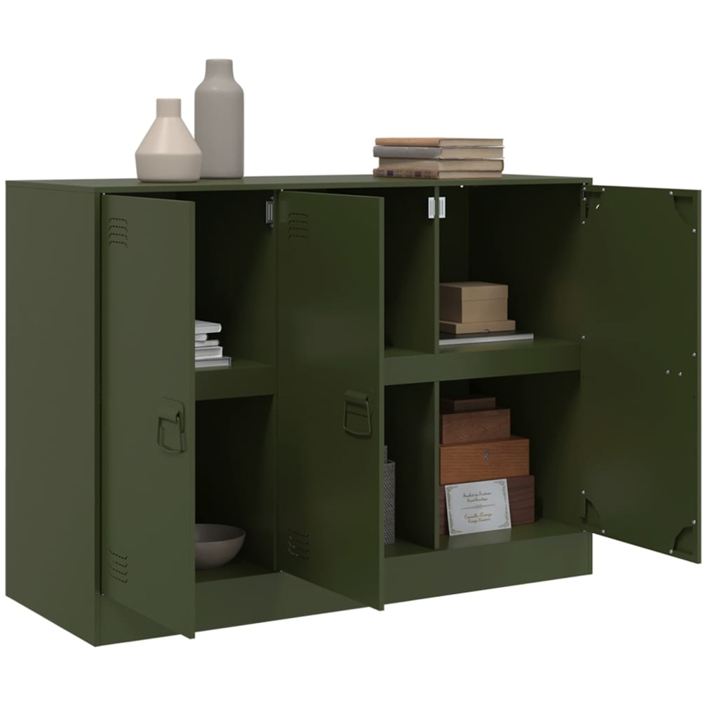 vidaXL 3 Door Olive Green Metal Sideboard Image 5