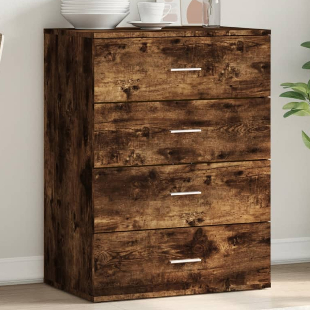 vidaXL 4 Drawer Smoked Oak Sideboard Image 1