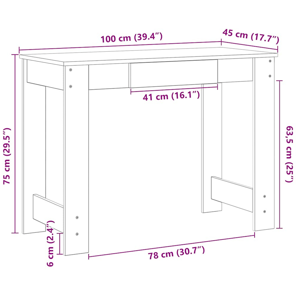 vidaXL Single Drawer Computer Desk Artisan Oak Image 9