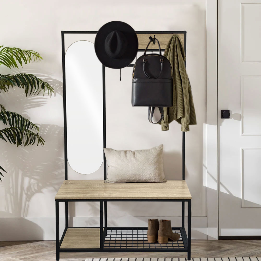 Living and Home Coat Rack with Shoe Bench and Mirror Image 6