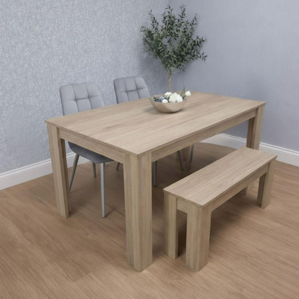 Portland 4 Seater Square Dining Table Set Oak Effect and Grey Image 2