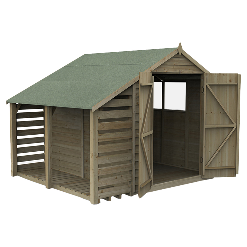 Forest Garden 6 x 8ft Double Door Overlap Apex Shed with Lean To Image 2